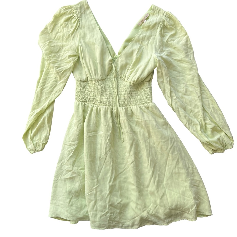 NWT Copper Key Light Green Long Sleeve Smocked Waist Mini Dress Small